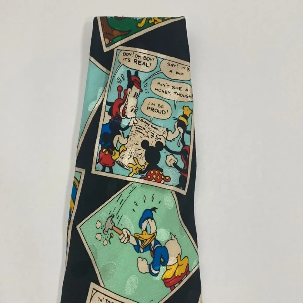 Mickey Inc Disney Donald Duck Comic Book Silk Black Multi Neck Tie